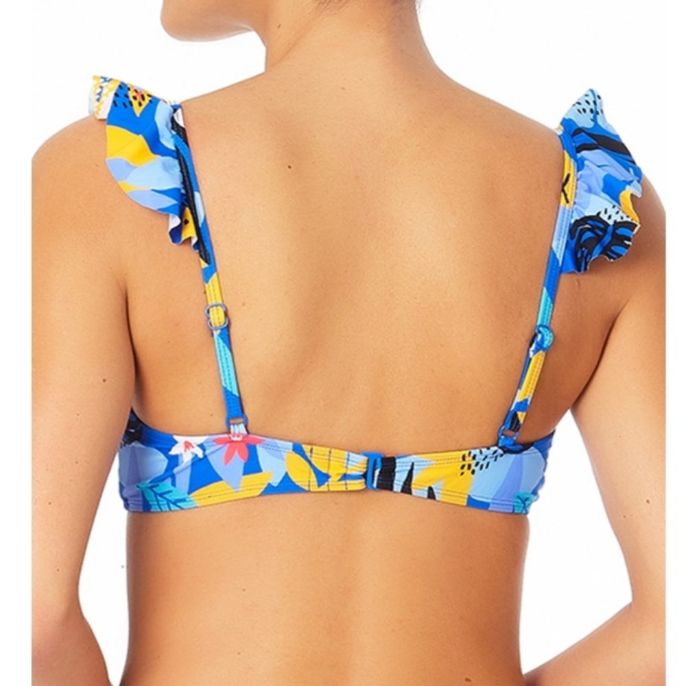 Blue Floral Ruffle Bikini Top - Picture 2 of 9
